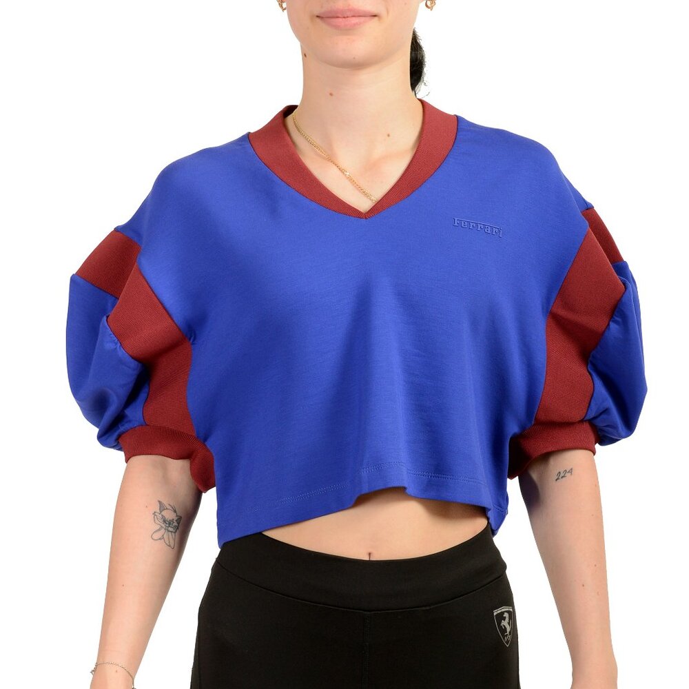 Scuderia Ferrari Women's "Interlock" V-Neck Cropped T-Shirt US M IT 42